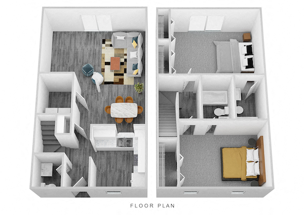 Floor plan for 2 beds, 2.5 baths, 1160 sqft